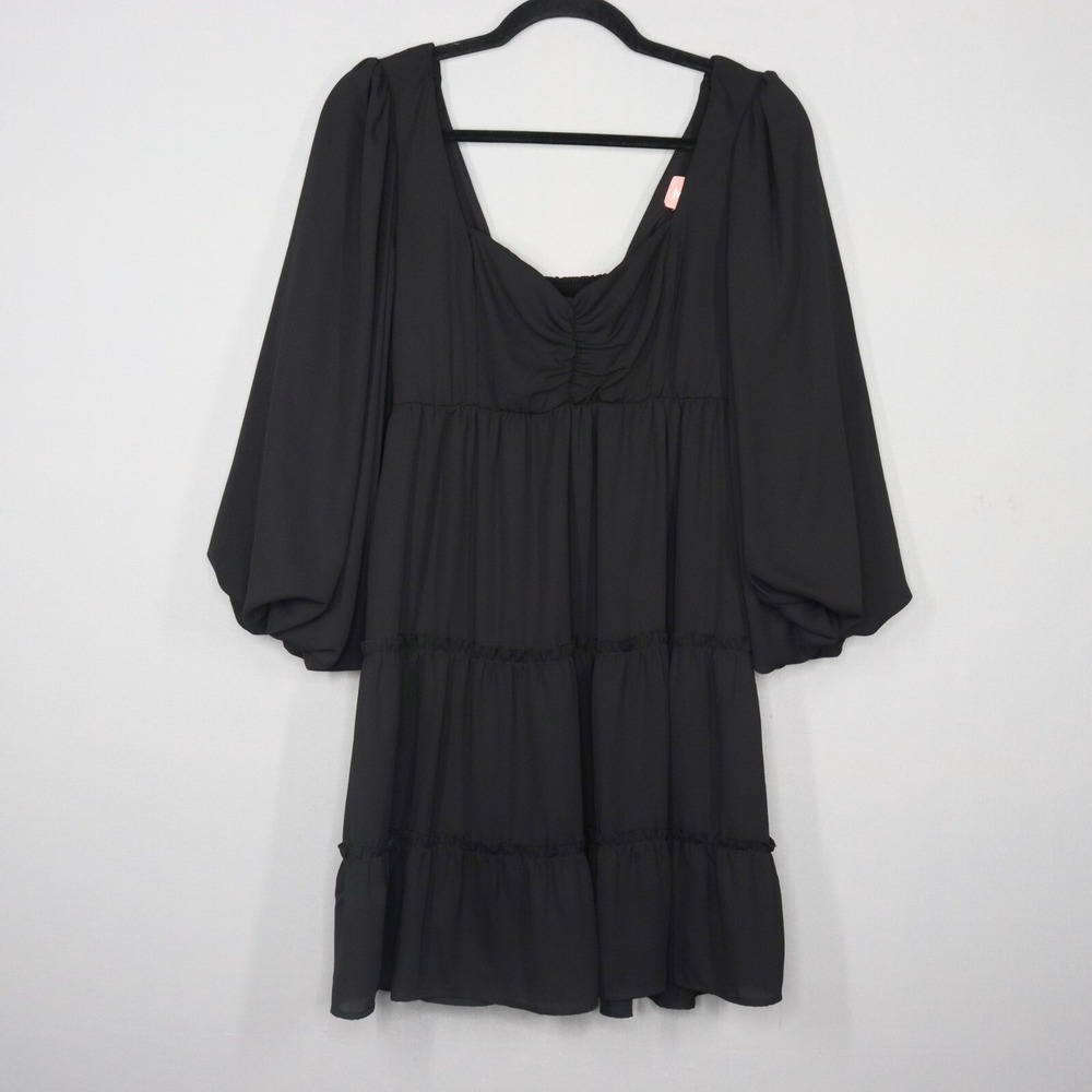 Show Me Your Mumu Mini Dress Womens Size Medium Black Mandi Tiered Puff Sleeve